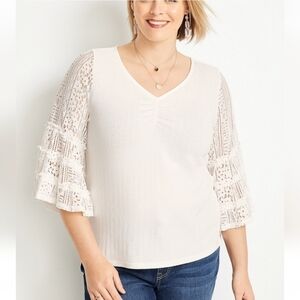 NWOT Maurices Plus Size Lace Sleeve V-neck